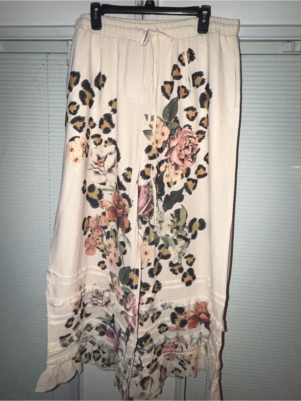 Origami Floral & Leopard Print Pants in Cream